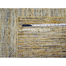 Load image into Gallery viewer, 10&#39;x10&#39; Golden Yellow, Oxidized And Distressed Grass Design With Exposed Warps, Hand Knotted, Natural Wool, Square, Oriental Rug FWR460218