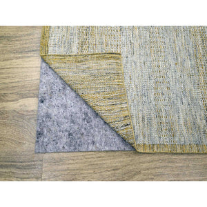 12'x14'10" Mustard Yellow, Oxidized And Distressed Grass Design With Exposed Warps, Organic Wool, Hand Knotted, Oversized, Xl, Oriental Rug FWR460224