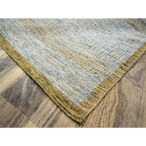 12'x14'10" Mustard Yellow, Oxidized And Distressed Grass Design With Exposed Warps, Organic Wool, Hand Knotted, Oversized, Xl, Oriental Rug FWR460224