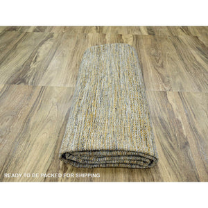 12'x14'10" Mustard Yellow, Oxidized And Distressed Grass Design With Exposed Warps, Organic Wool, Hand Knotted, Oversized, Xl, Oriental Rug FWR460224