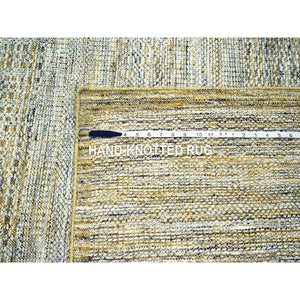 12'x14'10" Mustard Yellow, Oxidized And Distressed Grass Design With Exposed Warps, Organic Wool, Hand Knotted, Oversized, Xl, Oriental Rug FWR460224