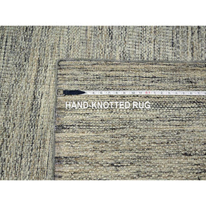 8'3"x10'1" Beige With Brown, Oxidized And Distressed Grass Design With Exposed Warps, Natural Wool, Hand Knotted, Oriental Rug FWR460272