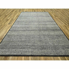 Load image into Gallery viewer, 10&#39;x14&#39; Caviar Black With Ivory, Hand Knotted, Organic Wool, Distressed, Oxidized Grass Design With Exposed Warps, Oriental Rug FWR460278