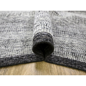 10'x14' Caviar Black With Ivory, Hand Knotted, Organic Wool, Distressed, Oxidized Grass Design With Exposed Warps, Oriental Rug FWR460278