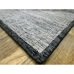 10'x14' Caviar Black With Ivory, Hand Knotted, Organic Wool, Distressed, Oxidized Grass Design With Exposed Warps, Oriental Rug FWR460278