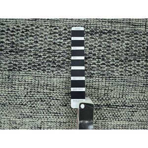 10'x14' Caviar Black With Ivory, Hand Knotted, Organic Wool, Distressed, Oxidized Grass Design With Exposed Warps, Oriental Rug FWR460278