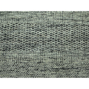 10'x14' Caviar Black With Ivory, Hand Knotted, Organic Wool, Distressed, Oxidized Grass Design With Exposed Warps, Oriental Rug FWR460278