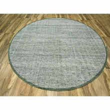 Load image into Gallery viewer, 10&#39;x10&#39; Pickle Green, Pure Wool, Oxidized And Distressed Grass Design With Exposed Warps, Hand Knotted, Round, Oriental Rug FWR460314
