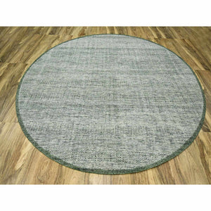 10'x10' Pickle Green, Pure Wool, Oxidized And Distressed Grass Design With Exposed Warps, Hand Knotted, Round, Oriental Rug FWR460314