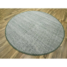 Load image into Gallery viewer, 10&#39;x10&#39; Pickle Green, Pure Wool, Oxidized And Distressed Grass Design With Exposed Warps, Hand Knotted, Round, Oriental Rug FWR460314