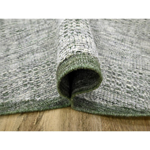 10'x10' Pickle Green, Pure Wool, Oxidized And Distressed Grass Design With Exposed Warps, Hand Knotted, Round, Oriental Rug FWR460314