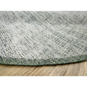 10'x10' Pickle Green, Pure Wool, Oxidized And Distressed Grass Design With Exposed Warps, Hand Knotted, Round, Oriental Rug FWR460314