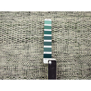 10'x10' Pickle Green, Pure Wool, Oxidized And Distressed Grass Design With Exposed Warps, Hand Knotted, Round, Oriental Rug FWR460314