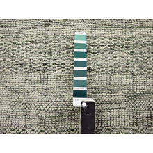 Load image into Gallery viewer, 10&#39;x10&#39; Pickle Green, Pure Wool, Oxidized And Distressed Grass Design With Exposed Warps, Hand Knotted, Round, Oriental Rug FWR460314