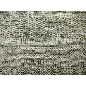 10'x10' Pickle Green, Pure Wool, Oxidized And Distressed Grass Design With Exposed Warps, Hand Knotted, Round, Oriental Rug FWR460314