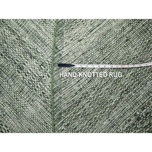 10'x10' Pickle Green, Pure Wool, Oxidized And Distressed Grass Design With Exposed Warps, Hand Knotted, Round, Oriental Rug FWR460314