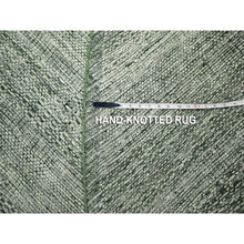 Load image into Gallery viewer, 10&#39;x10&#39; Pickle Green, Pure Wool, Oxidized And Distressed Grass Design With Exposed Warps, Hand Knotted, Round, Oriental Rug FWR460314