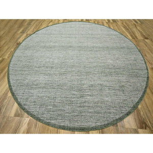 12'x12' Hunter Green, Oxidized And Distressed Grass Design With Exposed Warps, Hand Knotted, 100% Wool, Round, Oriental Rug FWR460320