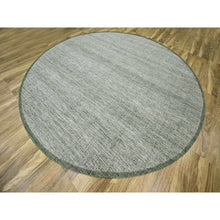 Load image into Gallery viewer, 12&#39;x12&#39; Hunter Green, Oxidized And Distressed Grass Design With Exposed Warps, Hand Knotted, 100% Wool, Round, Oriental Rug FWR460320