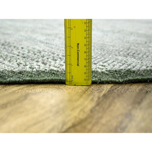12'x12' Hunter Green, Oxidized And Distressed Grass Design With Exposed Warps, Hand Knotted, 100% Wool, Round, Oriental Rug FWR460320