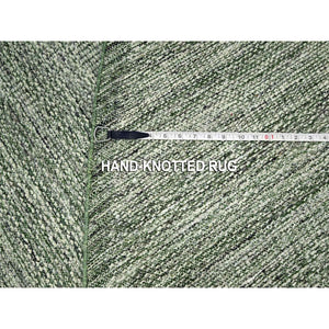 12'x12' Hunter Green, Oxidized And Distressed Grass Design With Exposed Warps, Hand Knotted, 100% Wool, Round, Oriental Rug FWR460320