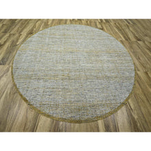 Load image into Gallery viewer, 10&#39;x10&#39; Golden Yellow, 100% Wool, Hand Knotted, Oxidized Grass Design, Distressed, Exposed Warps, Round, Oriental Rug FWR460332