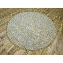 Load image into Gallery viewer, 10&#39;x10&#39; Golden Yellow, 100% Wool, Hand Knotted, Oxidized Grass Design, Distressed, Exposed Warps, Round, Oriental Rug FWR460332