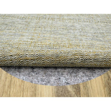 Load image into Gallery viewer, 10&#39;x10&#39; Golden Yellow, 100% Wool, Hand Knotted, Oxidized Grass Design, Distressed, Exposed Warps, Round, Oriental Rug FWR460332