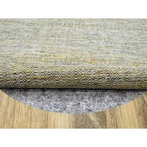 10'x10' Golden Yellow, 100% Wool, Hand Knotted, Oxidized Grass Design, Distressed, Exposed Warps, Round, Oriental Rug FWR460332