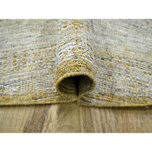 Load image into Gallery viewer, 10&#39;x10&#39; Golden Yellow, 100% Wool, Hand Knotted, Oxidized Grass Design, Distressed, Exposed Warps, Round, Oriental Rug FWR460332