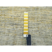 Load image into Gallery viewer, 10&#39;x10&#39; Golden Yellow, 100% Wool, Hand Knotted, Oxidized Grass Design, Distressed, Exposed Warps, Round, Oriental Rug FWR460332