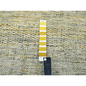 10'x10' Golden Yellow, 100% Wool, Hand Knotted, Oxidized Grass Design, Distressed, Exposed Warps, Round, Oriental Rug FWR460332
