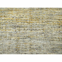 Load image into Gallery viewer, 10&#39;x10&#39; Golden Yellow, 100% Wool, Hand Knotted, Oxidized Grass Design, Distressed, Exposed Warps, Round, Oriental Rug FWR460332