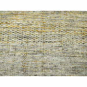 10'x10' Golden Yellow, 100% Wool, Hand Knotted, Oxidized Grass Design, Distressed, Exposed Warps, Round, Oriental Rug FWR460332