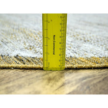 Load image into Gallery viewer, 10&#39;x10&#39; Golden Yellow, 100% Wool, Hand Knotted, Oxidized Grass Design, Distressed, Exposed Warps, Round, Oriental Rug FWR460332