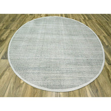 Load image into Gallery viewer, 10&#39;x10&#39; Misty Gray, Hand Knotted, Distressed And Oxidized Grass Design With Exposed Warps, Organic Wool, Round, Oriental Rug FWR460338