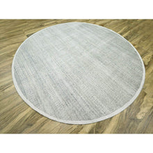 Load image into Gallery viewer, 10&#39;x10&#39; Misty Gray, Hand Knotted, Distressed And Oxidized Grass Design With Exposed Warps, Organic Wool, Round, Oriental Rug FWR460338