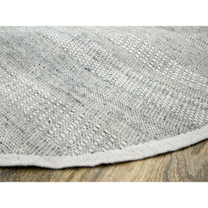 10'x10' Misty Gray, Hand Knotted, Distressed And Oxidized Grass Design With Exposed Warps, Organic Wool, Round, Oriental Rug FWR460338