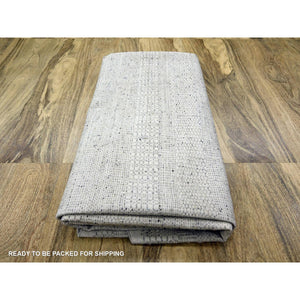 10'x10' Misty Gray, Hand Knotted, Distressed And Oxidized Grass Design With Exposed Warps, Organic Wool, Round, Oriental Rug FWR460338