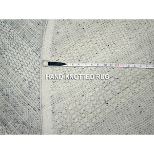 10'x10' Misty Gray, Hand Knotted, Distressed And Oxidized Grass Design With Exposed Warps, Organic Wool, Round, Oriental Rug FWR460338