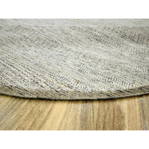 10'x10' Cedar Brown, Pure Wool, Distressed And Oxidized Grass Design With Exposed Warps, Hand Knotted, Round, Oriental Rug FWR460344