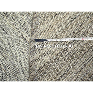 10'x10' Cedar Brown, Pure Wool, Distressed And Oxidized Grass Design With Exposed Warps, Hand Knotted, Round, Oriental Rug FWR460344