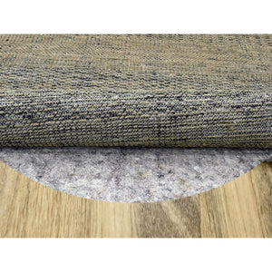 10'x10' Peanut Brown With Black, Pure Wool, Hand Knotted, Oxidized And Distressed Grass Design, Round, Oriental Rug FWR460350