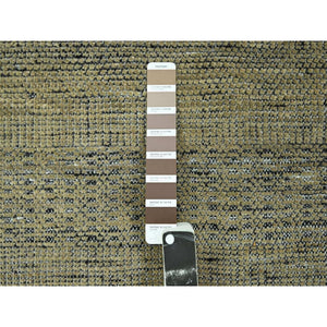 10'x10' Peanut Brown With Black, Pure Wool, Hand Knotted, Oxidized And Distressed Grass Design, Round, Oriental Rug FWR460350