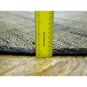 10'x10' Peanut Brown With Black, Pure Wool, Hand Knotted, Oxidized And Distressed Grass Design, Round, Oriental Rug FWR460350