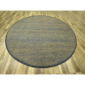12'x12' Peanut Brown And Black, Hand Knotted, Natural Wool, Oxidized And Distressed Grass Design With Exposed Warps, Round, Oriental Rug FWR460356
