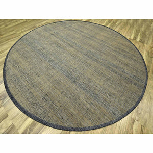 12'x12' Peanut Brown And Black, Hand Knotted, Natural Wool, Oxidized And Distressed Grass Design With Exposed Warps, Round, Oriental Rug FWR460356