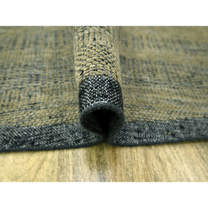 12'x12' Peanut Brown And Black, Hand Knotted, Natural Wool, Oxidized And Distressed Grass Design With Exposed Warps, Round, Oriental Rug FWR460356