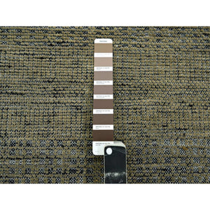 12'x12' Peanut Brown And Black, Hand Knotted, Natural Wool, Oxidized And Distressed Grass Design With Exposed Warps, Round, Oriental Rug FWR460356