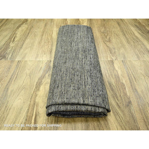 12'x12' Peanut Brown And Black, Hand Knotted, Natural Wool, Oxidized And Distressed Grass Design With Exposed Warps, Round, Oriental Rug FWR460356